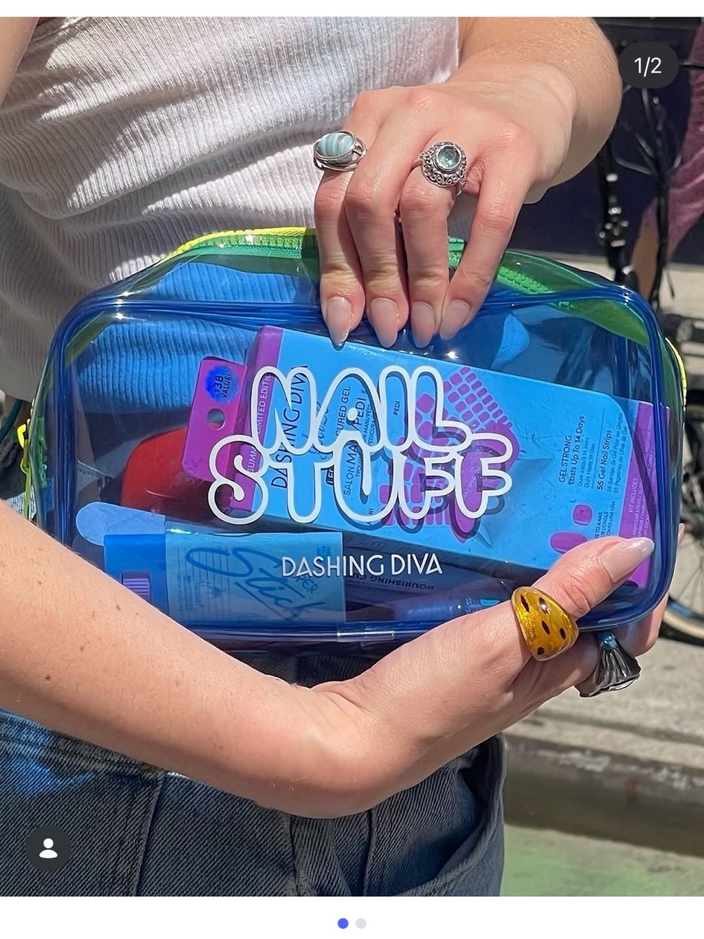 4/$15 Dashing Diva nail stuff PVC blue cosmetic bag pouch